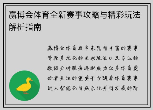 赢博会体育全新赛事攻略与精彩玩法解析指南