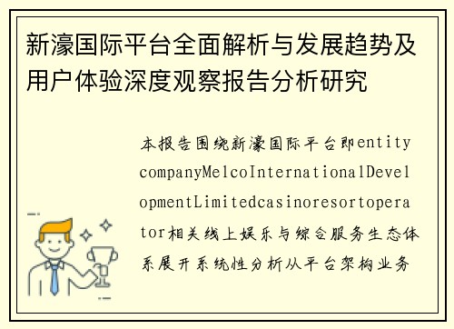 新濠国际平台全面解析与发展趋势及用户体验深度观察报告分析研究